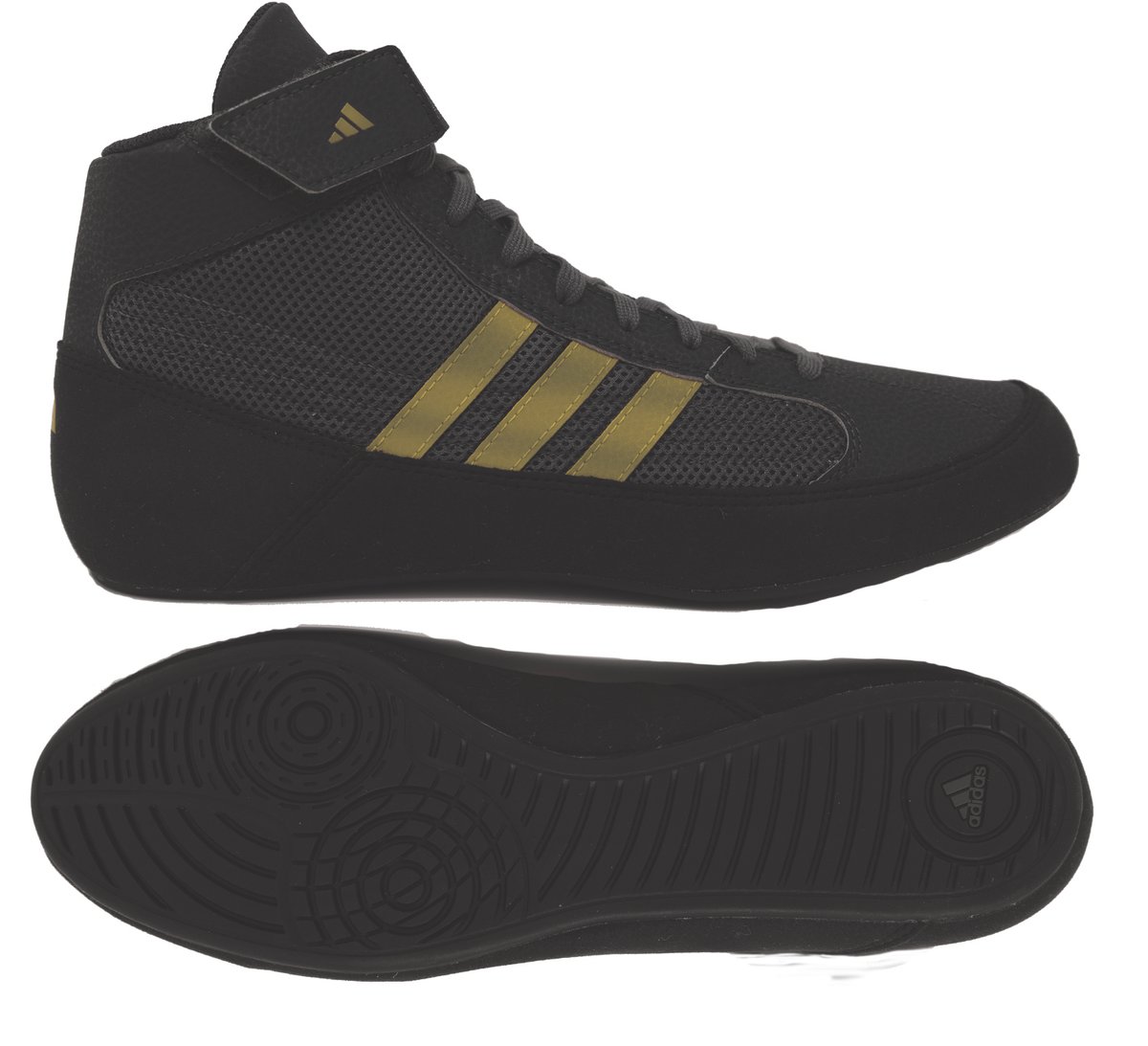 NEW!! Adidas HVC 2 Wrestling Shoes, color: Black/Charcoal/Gold